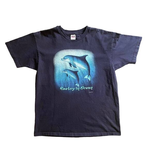 Vintage 90s Human-i-Tees Dolphins Poetry in Ocean Nature T-shirt XL Fits Large - Picture 1 of 6